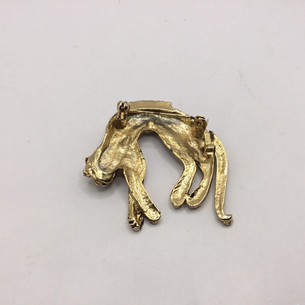 Vintage Gold Tone Lazy Leopard Rhinestone Articulated Brooch - Picture 4 of 4